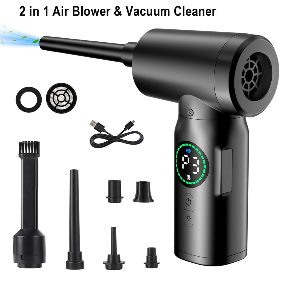 7500mAh Portable Compressed Air Duster 2 in 1 Air Blower &amp; Vacuum Cleaner Cordless Duster Blower for Keyboard Computer Cleaning